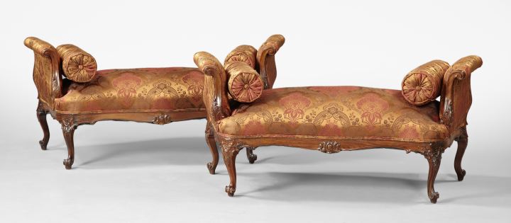 Appraisal: Pair of Louis XV-Style Rosewood and Fruitwood Window Seats early