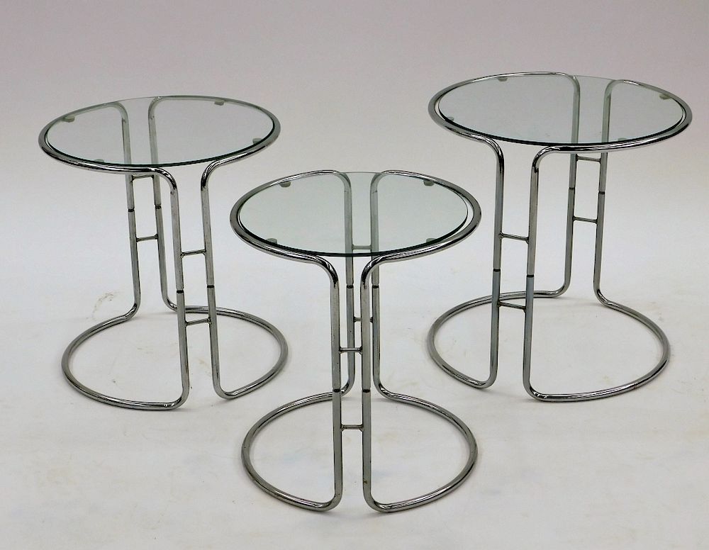 Appraisal: PC Vintage Modern Chrome Glass Nesting Tables United States th