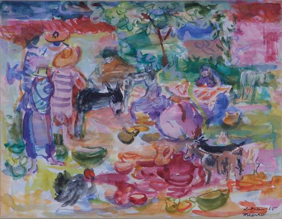 Appraisal: Gustav Likan Yugoslavian American - FIESTA watercolor framed signed dated