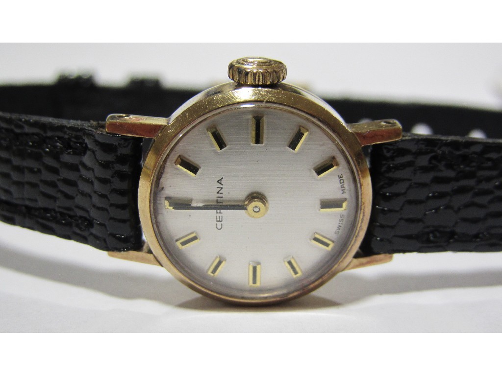 Appraisal: Ladies ct gold cased Certina wrist watch on black leather