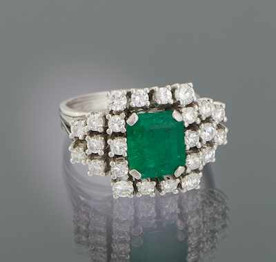 Appraisal: A Ladies' Platinum Diamond and Emerald Ring Platinum ring features