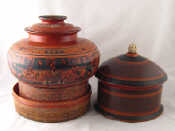 Appraisal: Burmese lacquered ware A lidded pot a container with carved