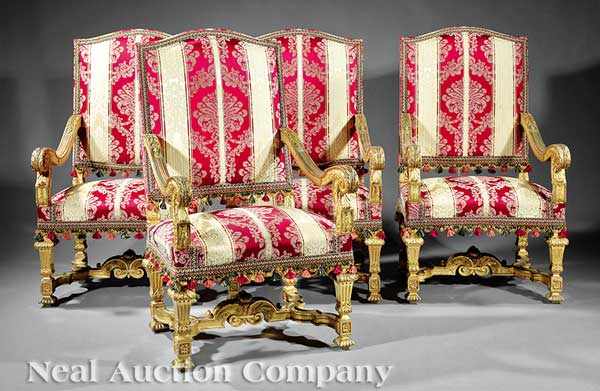 Appraisal: A Suite of Four Fine Louis XIV-Style Carved and Giltwood