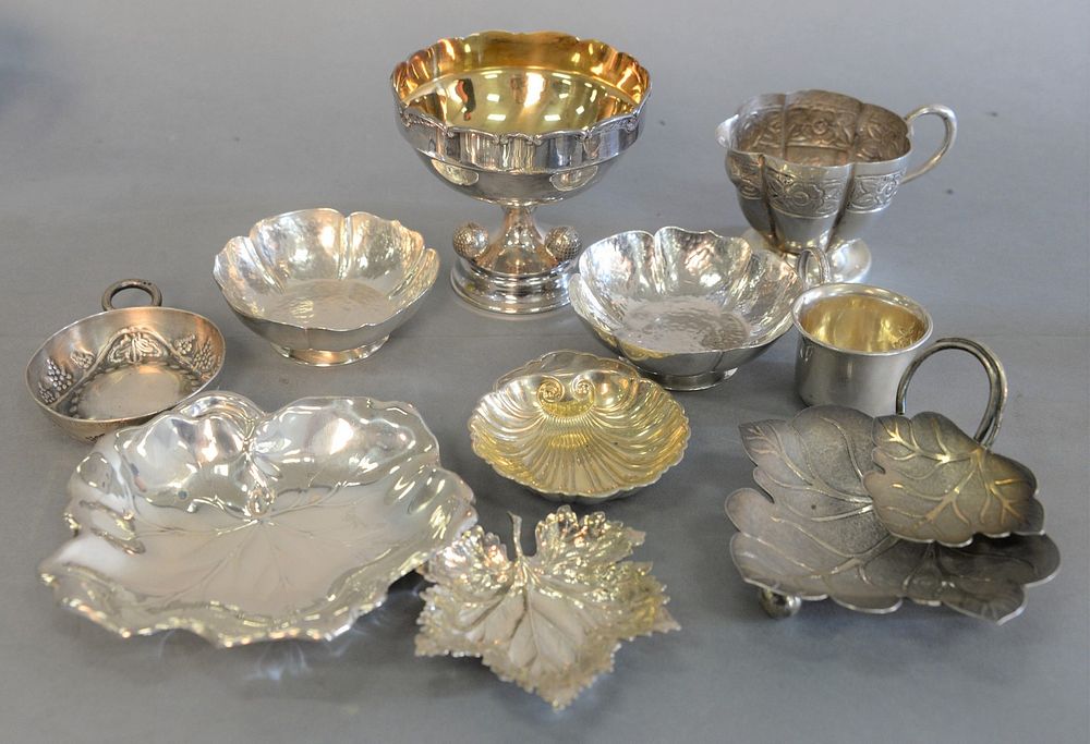 Appraisal: Sterling silver lot Chinese stem cup and Buccellati leaf dish