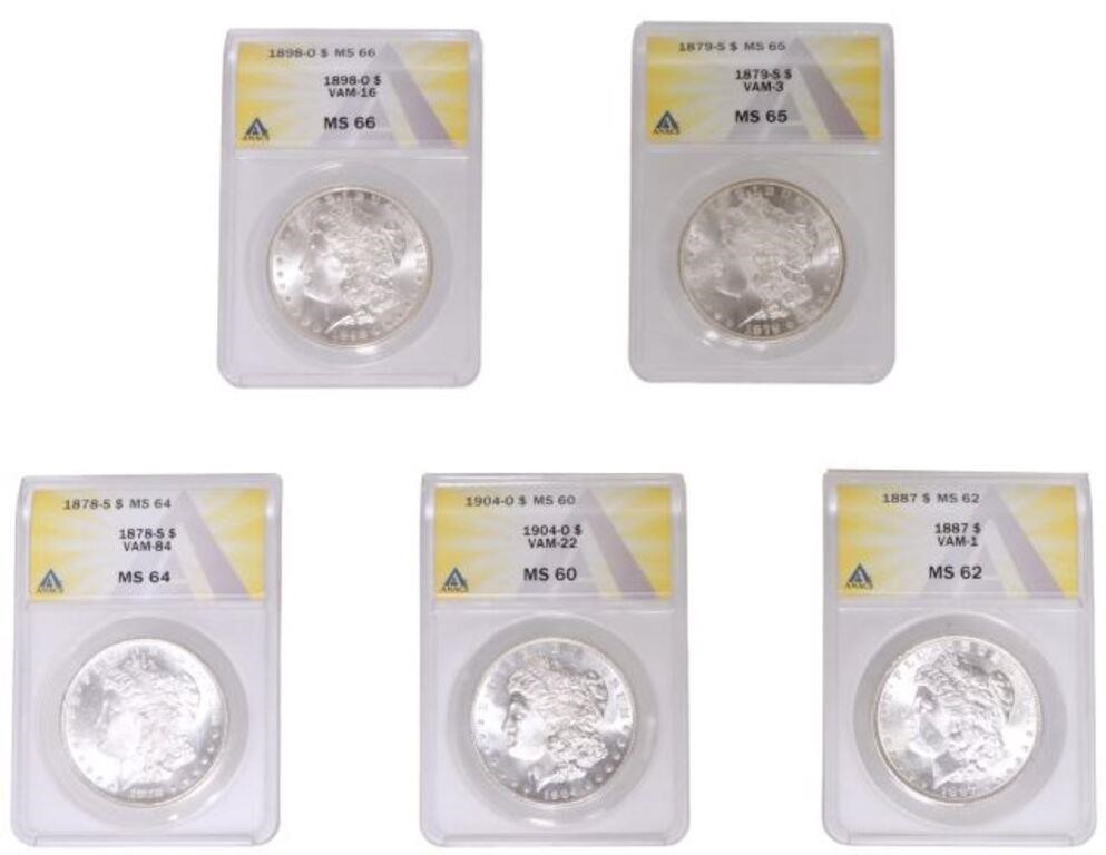 Appraisal: lot of US Morgan ANACS graded silver dollars housed in