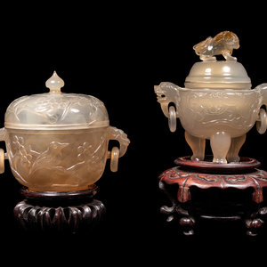 Appraisal: Two Carved Agate Covered Vessels LATE TH CENTURY comprising a