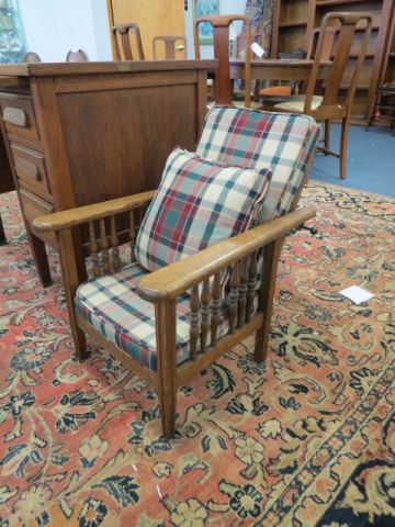 Appraisal: Child's Antique Oak Morris Chair arms spindle decor adjustable back