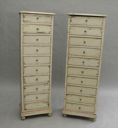 Appraisal: Pair of Green and Pink Painted Tall Chests of Drawers