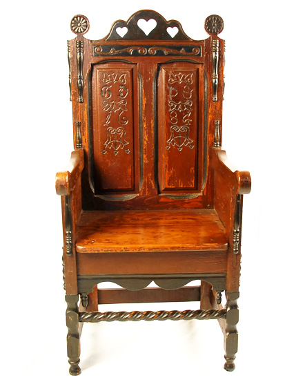 Appraisal: A New England Pilgrim-style Wainscot Chair with G D P