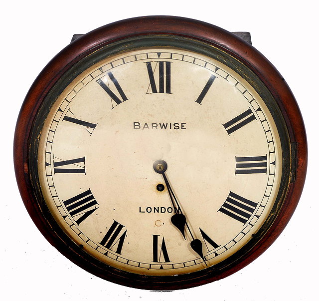 Appraisal: A VICTORIAN MAHOGANY WALL CLOCK with circular white painted dial