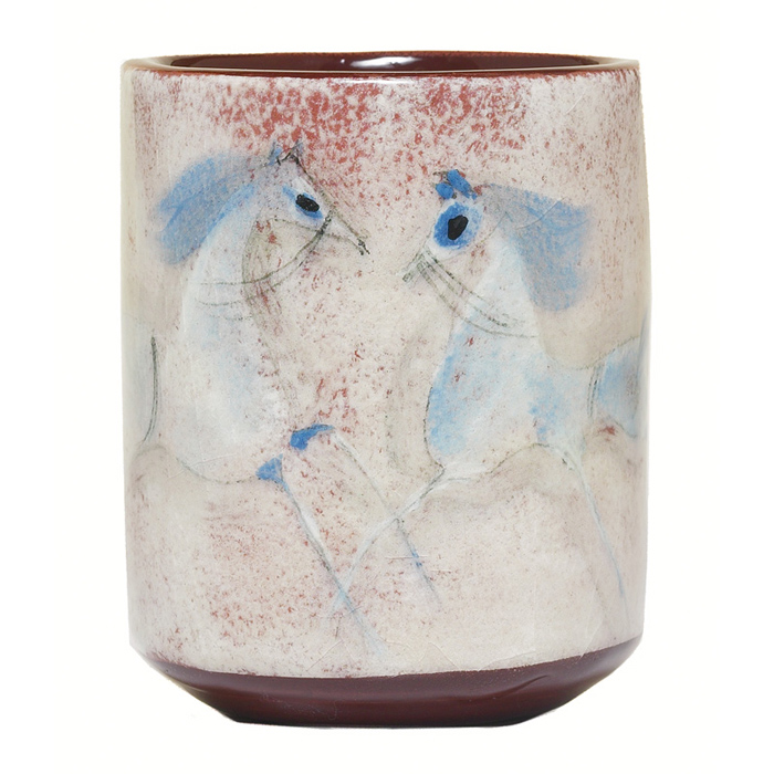 Appraisal: Pillin vase cylindrical form with a pastel design of horses