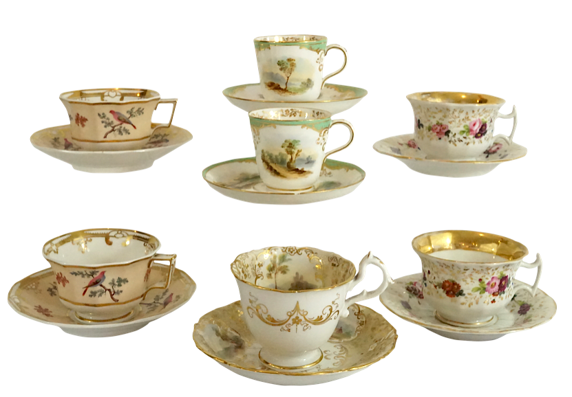 Appraisal: Seven Teacups and Saucers Paris Porcelain Spode Lot Seven Teacups