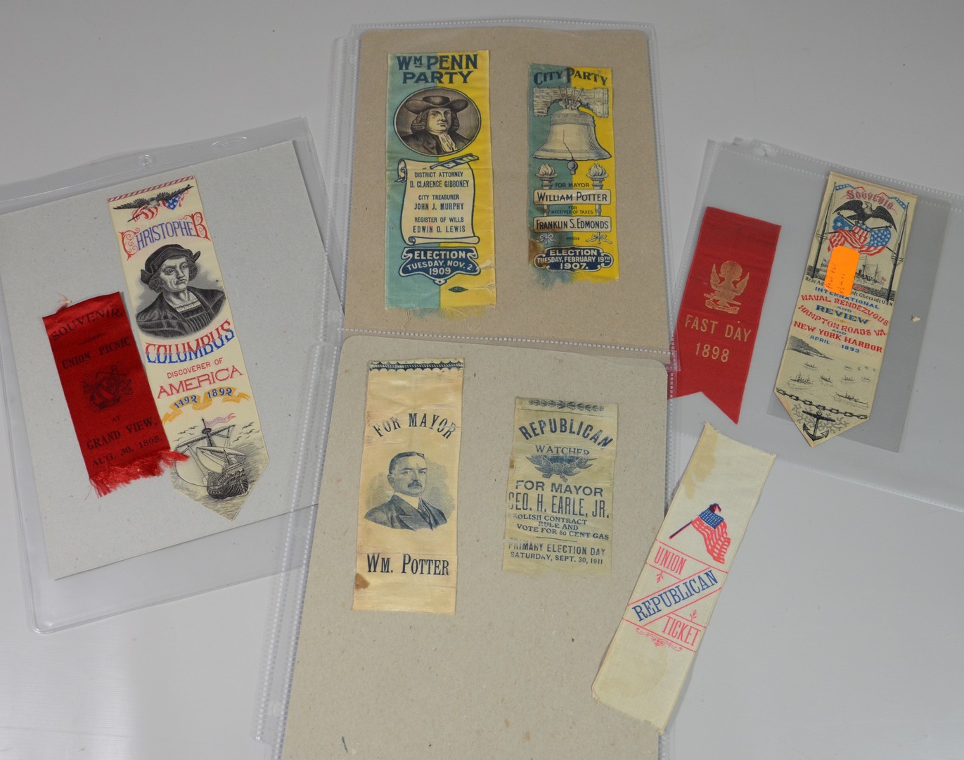 Appraisal: Ephemera lot of silk ribbons to include Christopher Columbus William