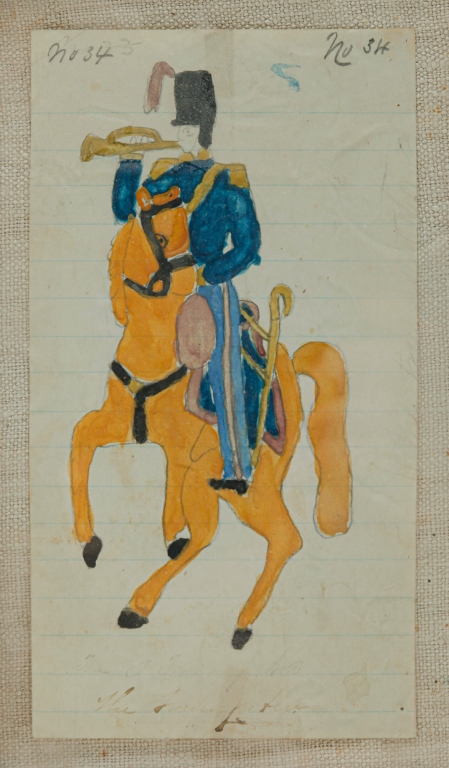 Appraisal: AMERICAN FOLK ART PAINTING OF CAVALRY TRUMPETER Watercolor and pencil