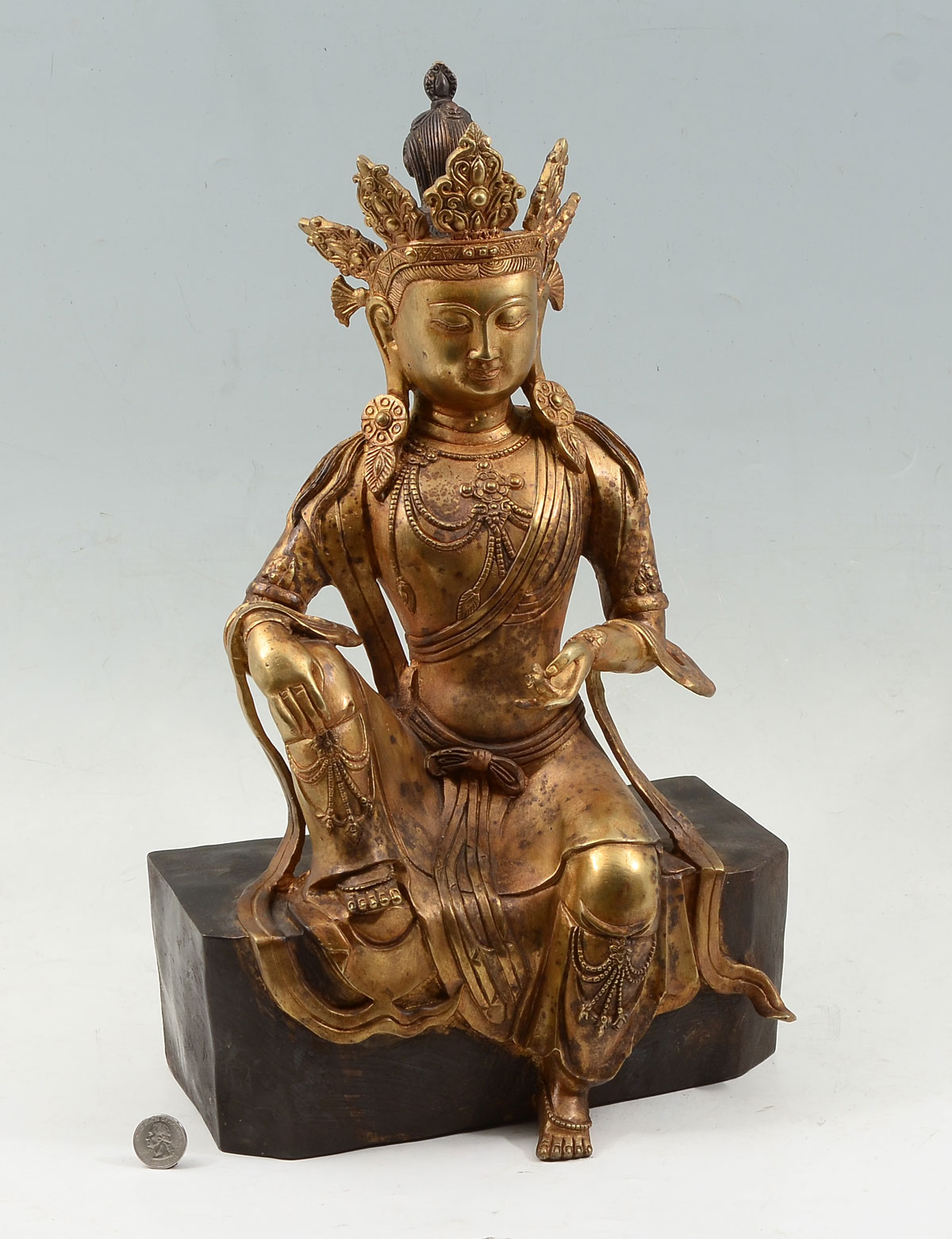 Appraisal: GILT TIBETAN BRONZE KWAN-YIN Chinese Gilt bronze Kwan-Yin statue on