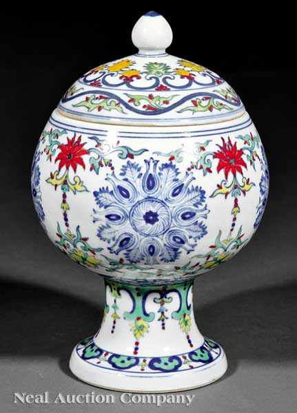 Appraisal: A Chinese Wucai Porcelain Stem Bowl and Cover Dou Yongzheng