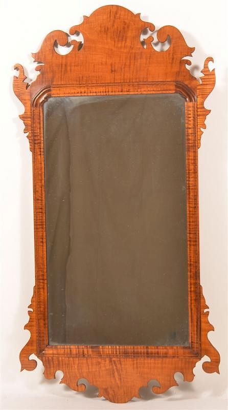 Appraisal: Chippendale Style Tiger Maple Wall Mirror Chippendale Style Tiger Maple