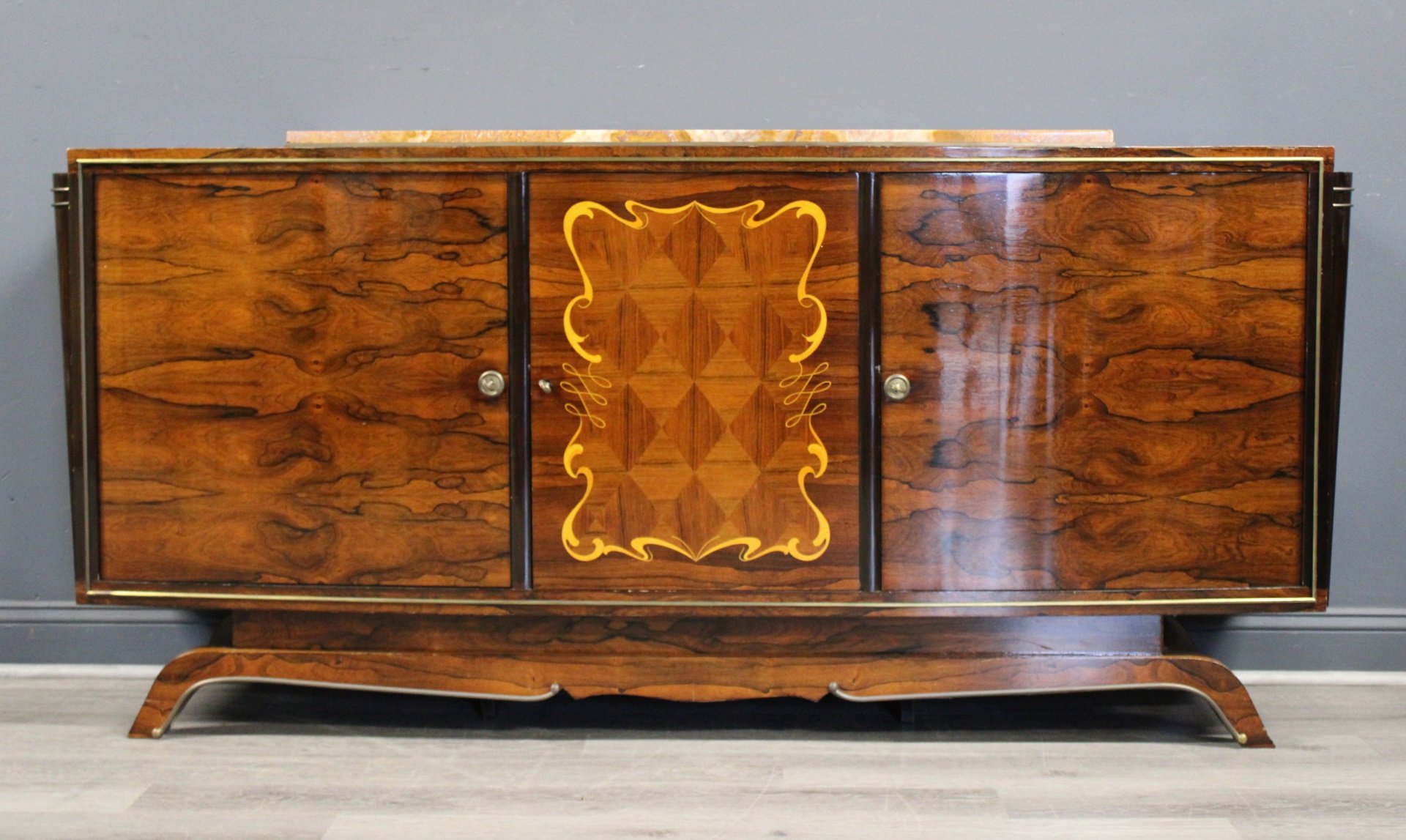 Appraisal: JULES LELEU STYLE DECO INLAID MARBLETOP SERVER Great patina and