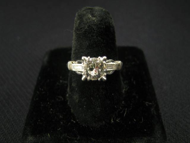 Appraisal: Diamond Platinum Ring carat center stone with baguette on each