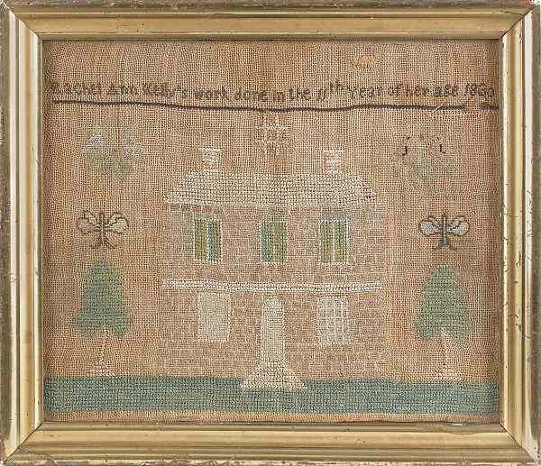 Appraisal: Pennsylvania or New Jersey silk on linen house sampler dated