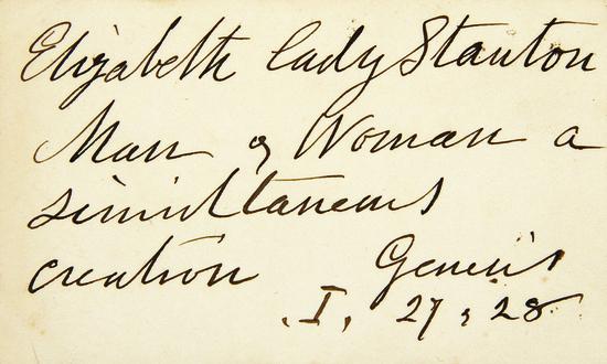 Appraisal: STANTON Elizabeth Cady Signature and inscription on a small card