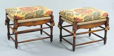 Appraisal: A Pair of Rush Seat Turned Wood Benches with Loose