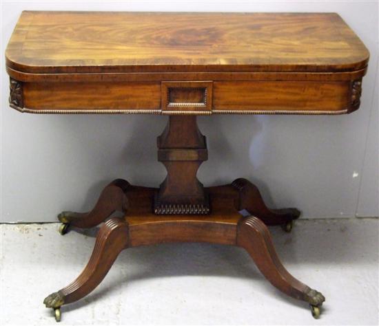 Appraisal: th century mahogany and cross banded folding card table on