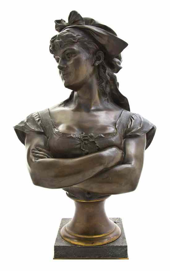 Appraisal: A Belgian Bronze Bust Leopold Harze - Dorine dated depicting