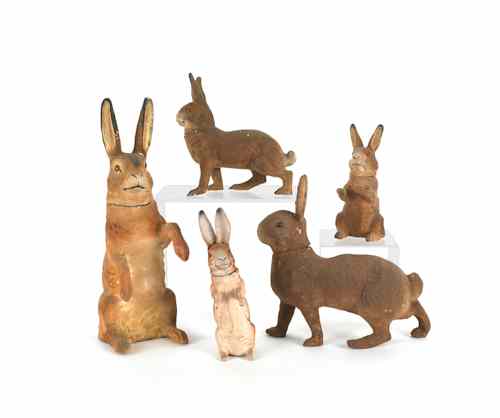 Appraisal: Five German rabbit candy containers ca tallest - h