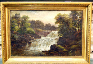 Appraisal: G B Iyanmold - A waterfall oil on canvas signed