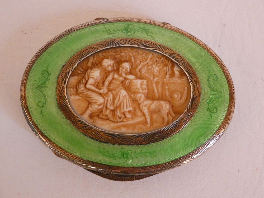 Appraisal: FRENCH ENAMEL SILVER COMPACT Antique French silver compact with enamel