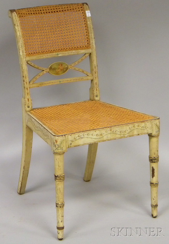 Appraisal: Neoclassical-style Painted and Polychrome-decorated Wooden Side Chair with Caning