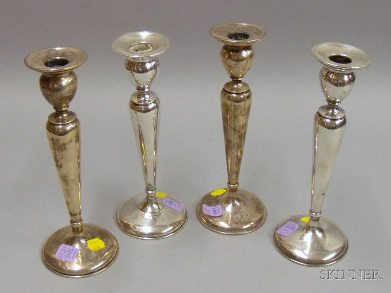 Appraisal: Set of Four Tall Weighted Sterling Silver Candlesticks