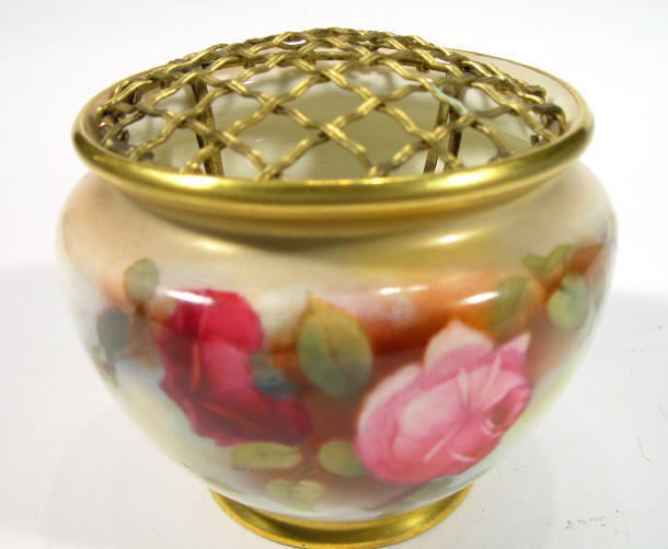 Appraisal: Royal Worcester rose bowl hand painted with a panel of