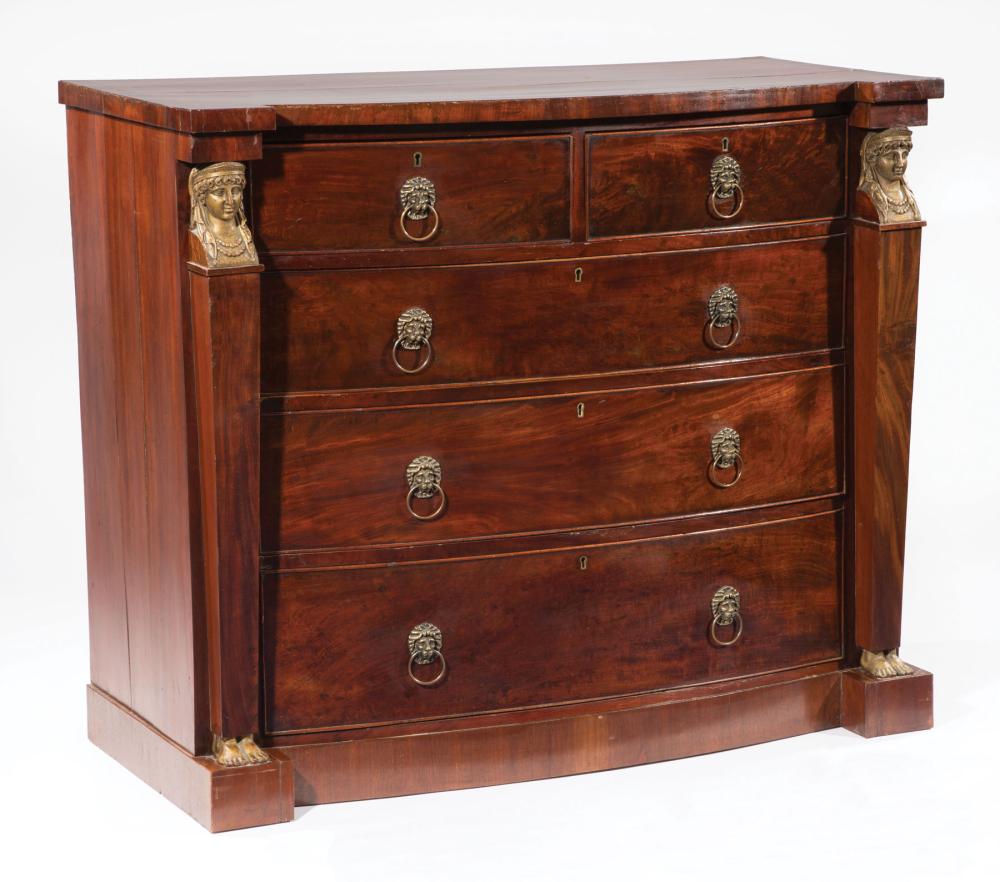 Appraisal: American Classical Carved and Gilt Mahogany Chest of Drawers early