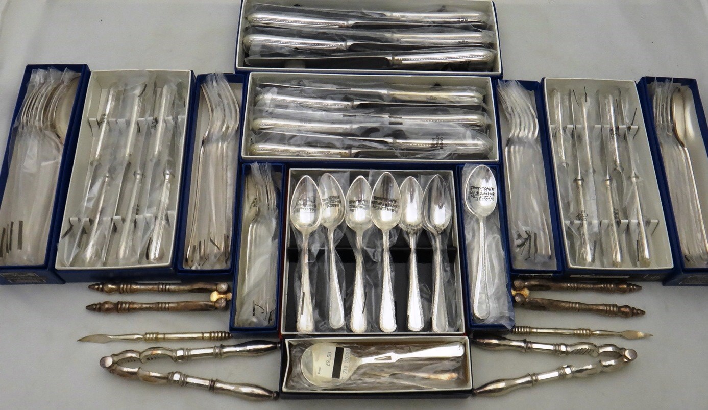 Appraisal: A silver plated bead edge pattern part table service of