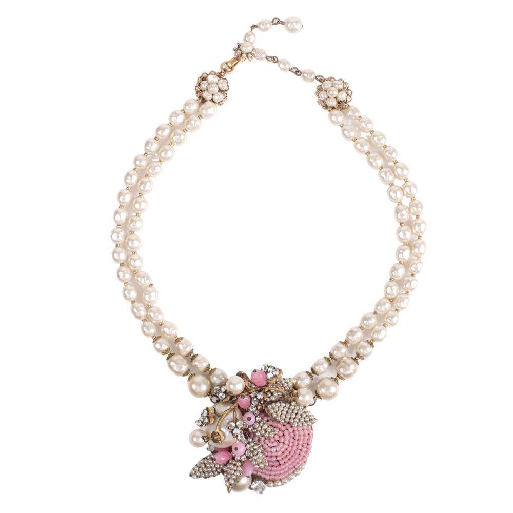 Appraisal: MIRIAM HASKELL DOUBLE STRAND FAUX PEARL AND PINK BEAD NECKLACE