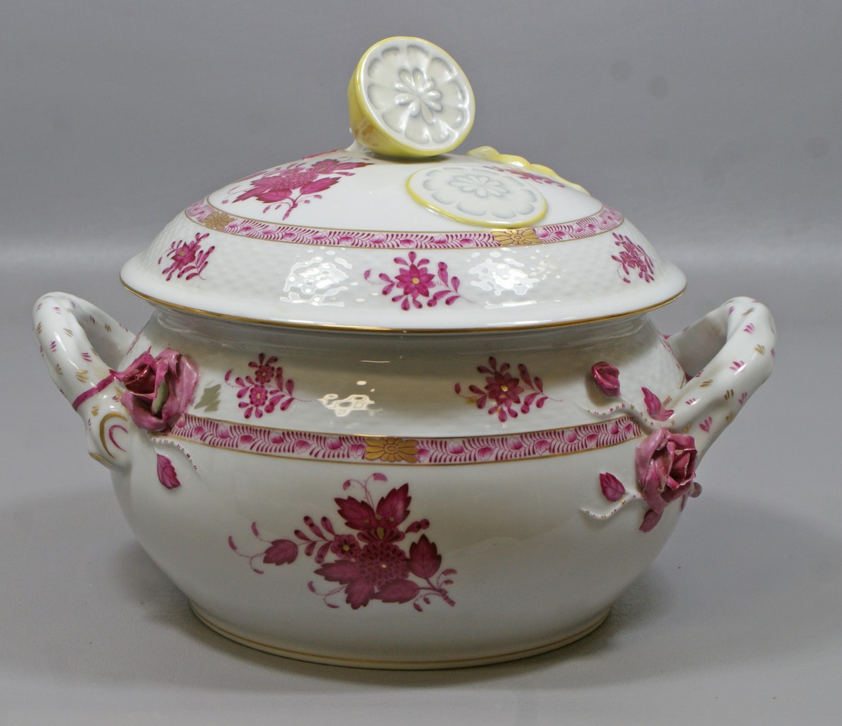 Appraisal: Herend porcelain Chinese Bouquet Raspberry covered tureen with lemon finial