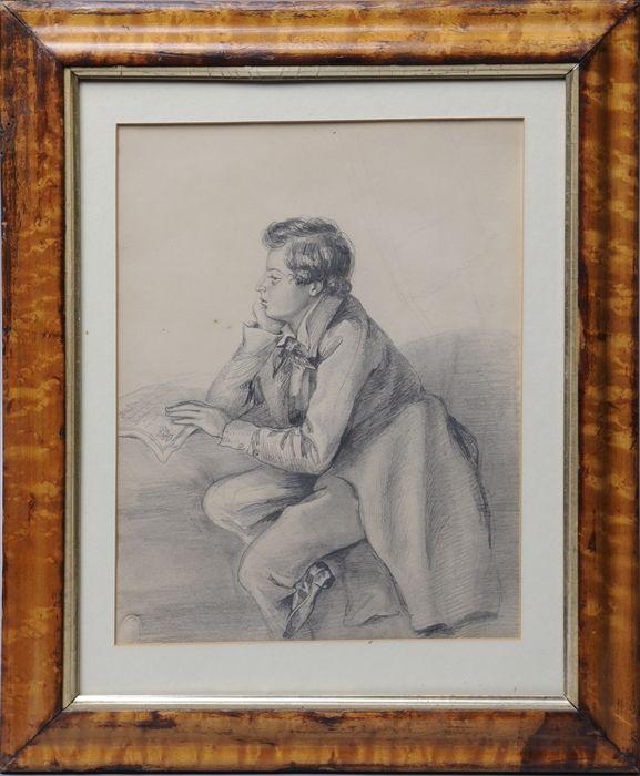 Appraisal: FRENCH SCHOOL PORTRAIT OF A SEATED BOY Pencil on paper