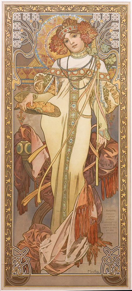 Appraisal: Alphonse Mucha 'Autumn' Litho on Paper Alphonse Mucha Czechia -