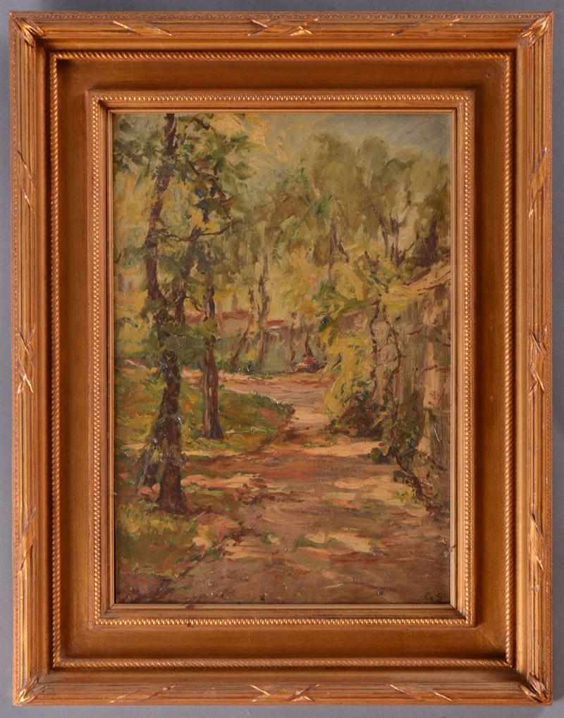 Appraisal: GEORGE G SYMONS - WOODLAND PATH Oil on masonite initialed