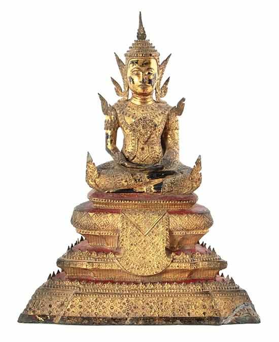 Appraisal: Impressive Thai gilt and painted bronze figure of Buddha late