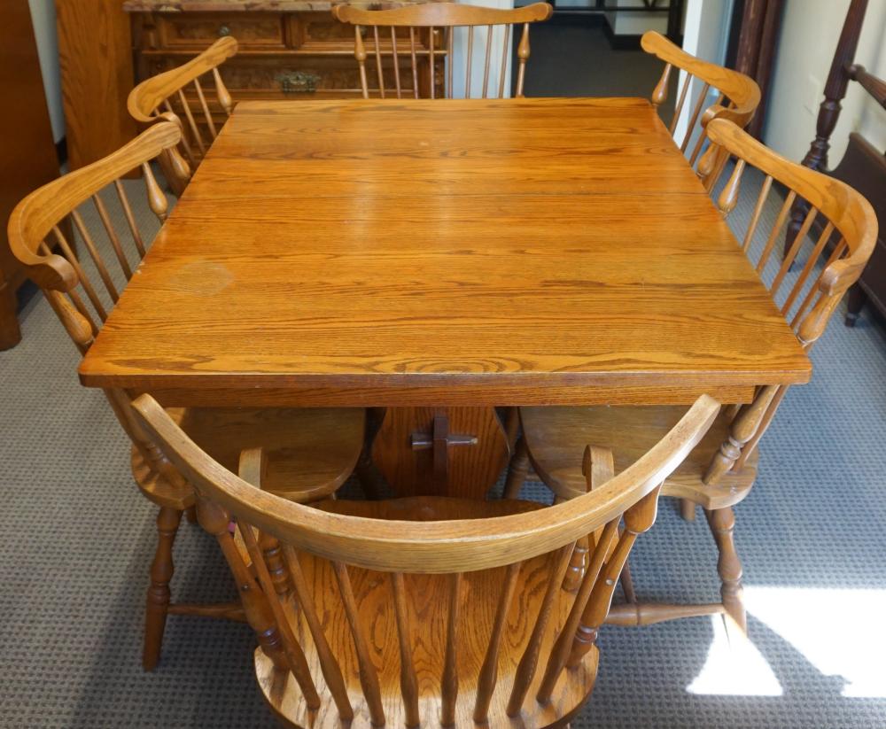 Appraisal: SET OF SIX OAK WINDSOR DINING CHAIRS AND DINING TABLE