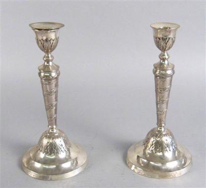 Appraisal: Pair of Danish silver candlesticks th century The tapered Solomonic