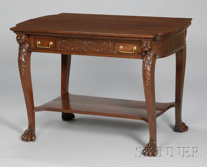 Appraisal: Late Victorian Carved Mahogany Library Table with Long Drawer attributed