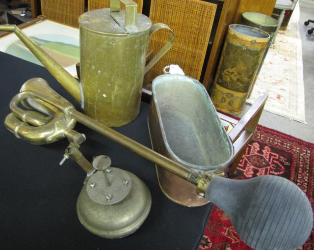 Appraisal: Selection of vintage brass and copper items including brass watering