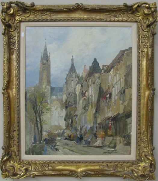 Appraisal: Signed European Decorator Oil Painting unclearly signed lower right depicting