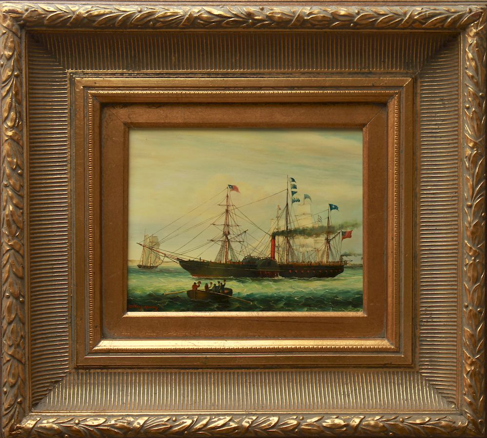 Appraisal: K Young Steam Ship - Seascape Oil on Board K