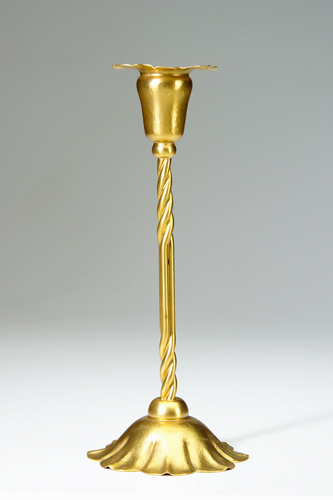 Appraisal: MARIE ZIMMERMANN Single candlestick with fluted flower-form base twisted stem