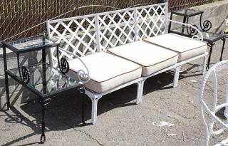 Appraisal: lot of Moderne white painted iron patio furniture each having